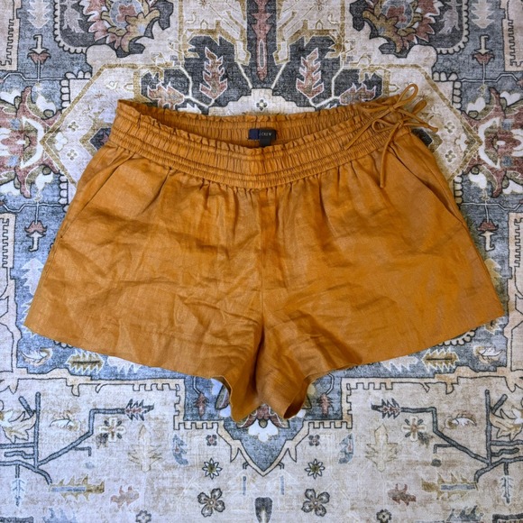 J.Crew Pants - J.Crew Burnt Orange Linen Herringbone Smocked Waist Bow Shorts Resort Sz Medium